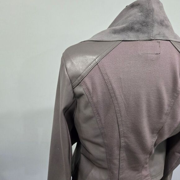 🐢 KUT from Kloth,  Gray faux leather drape front jacket 🧥 Size Small VG - Picture 6 of 15